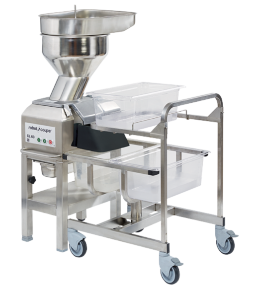 Robot Coupe CL60WS floor vegetable preparation machine with automatic feed head and mobile prep cart