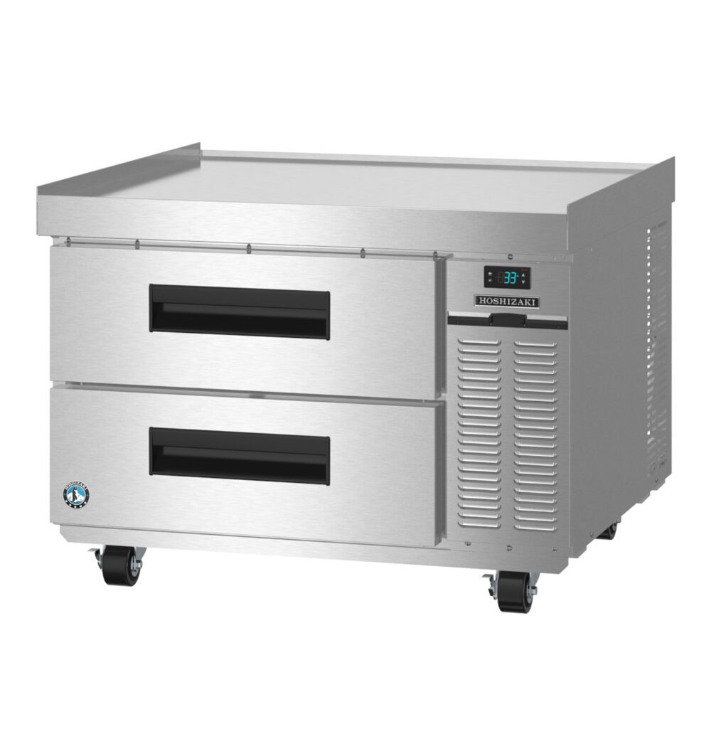 Hoshizaki CR36B Steelheart Series refrigerated chef base with two stainless drawers