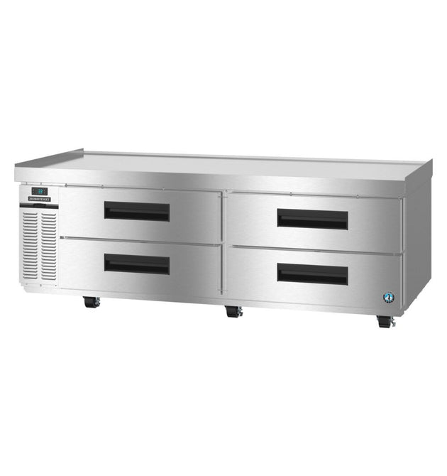 Hoshizaki CR72B-L Steelheart Series two section refrigerated chef base with four stainless drawers and left condenser
