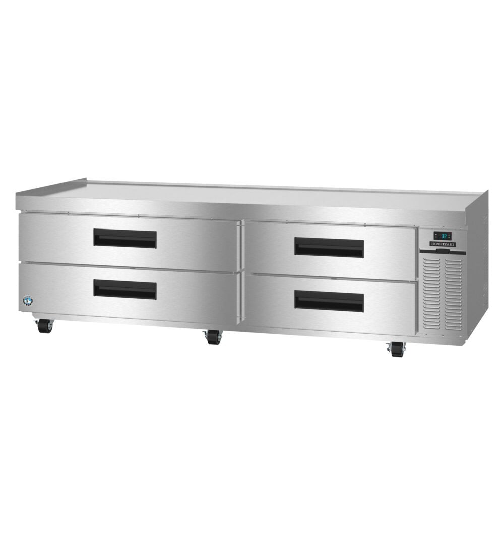 Hoshizaki CR85B Steelheart Series two section refrigerated chef base with four stainless drawers