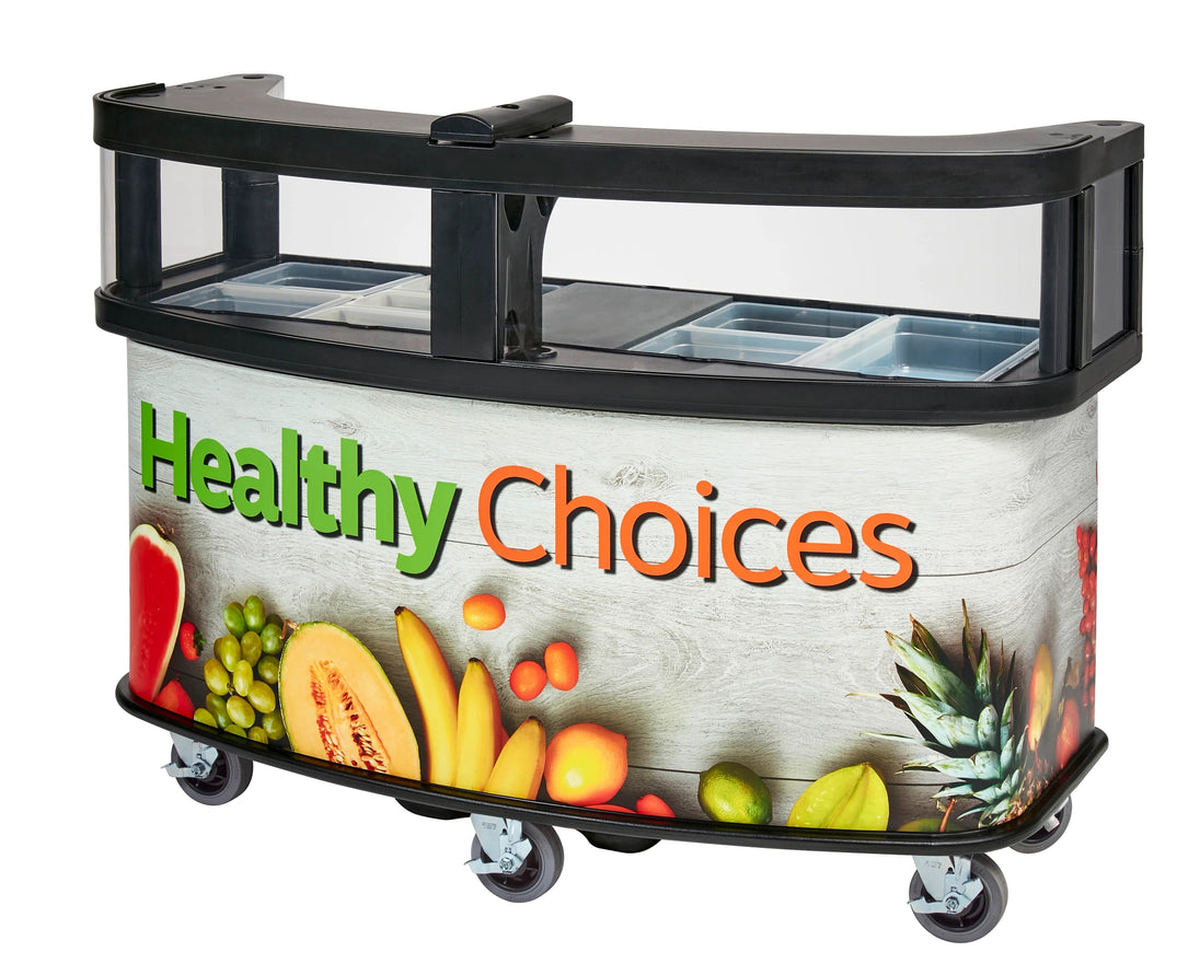 Cambro CVC75W14 vending cart base with safety barrier Healthy Choices