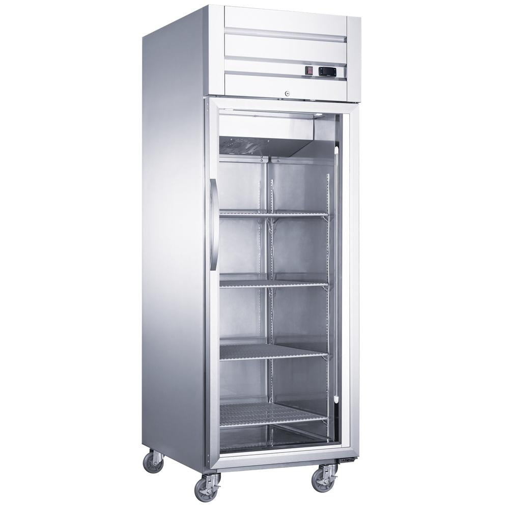 Dukers D28AR-GS1 single glass door top mount reach-in refrigerator, stainless steel
