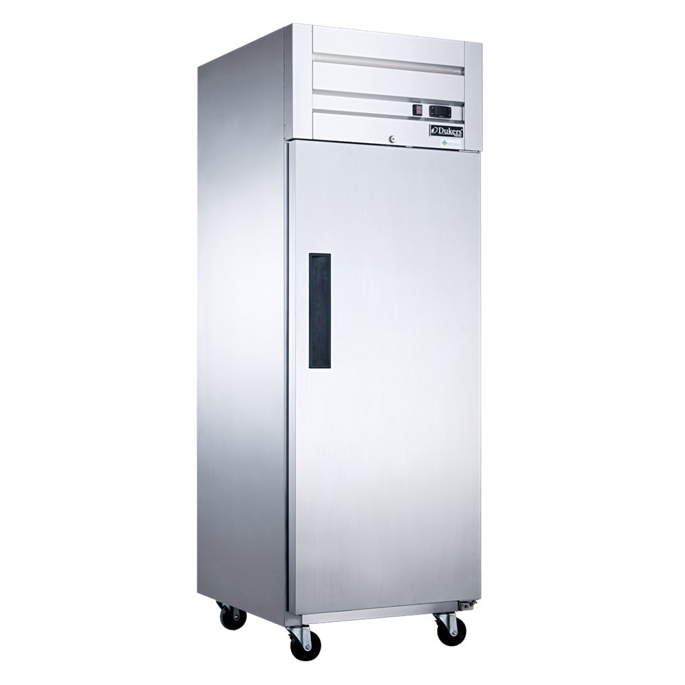 Dukers D28AR single solid door top mount reach-in refrigerator, stainless steel