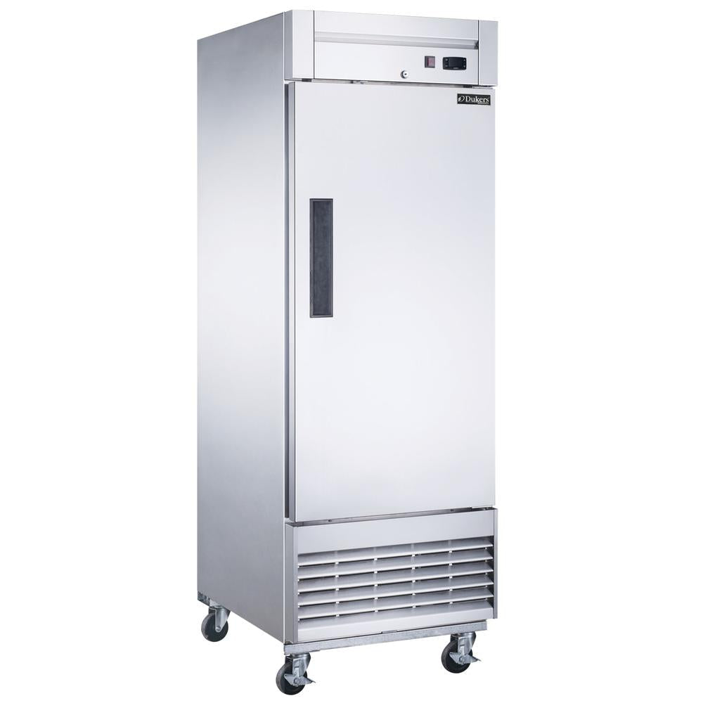 Dukers D28R single solid door bottom mount reach-in refrigerator, stainless steel