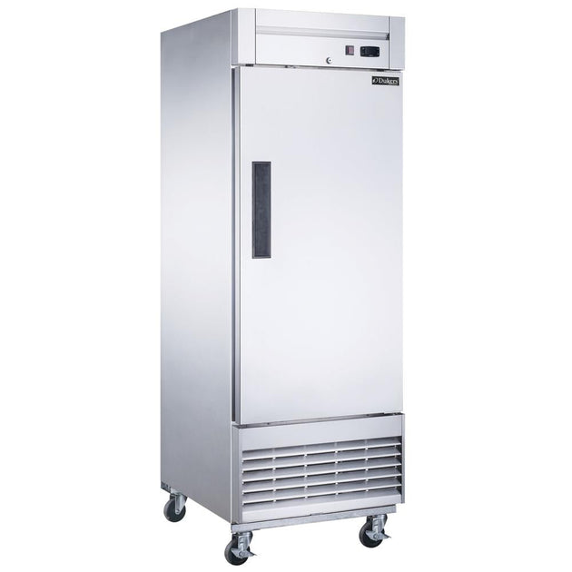 Dukers D28R single solid door bottom mount reach-in refrigerator, stainless steel