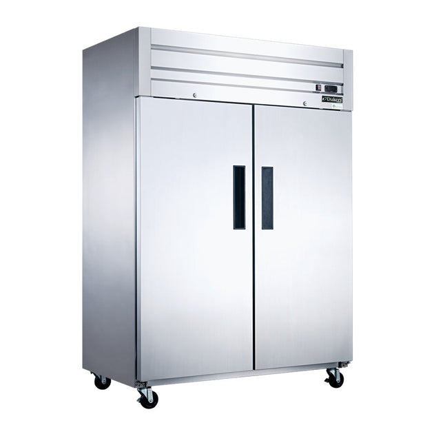 Dukers D55AR two solid door top mount reach-in refrigerator, stainless steel
