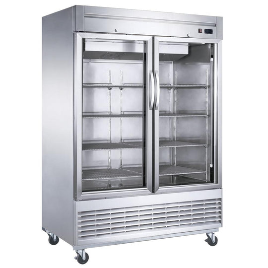 Dukers D55F-GS2 two glass door bottom mount reach-in freezer, stainless steel