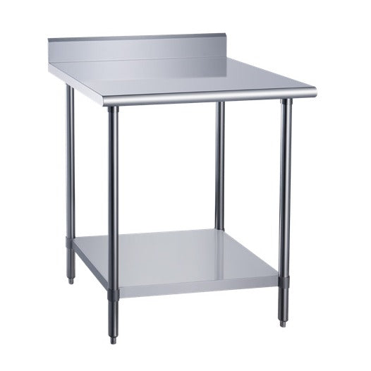 Dukers DCSTW-3024B 24 inch stainless steel work table with rear backsplash and undershelf