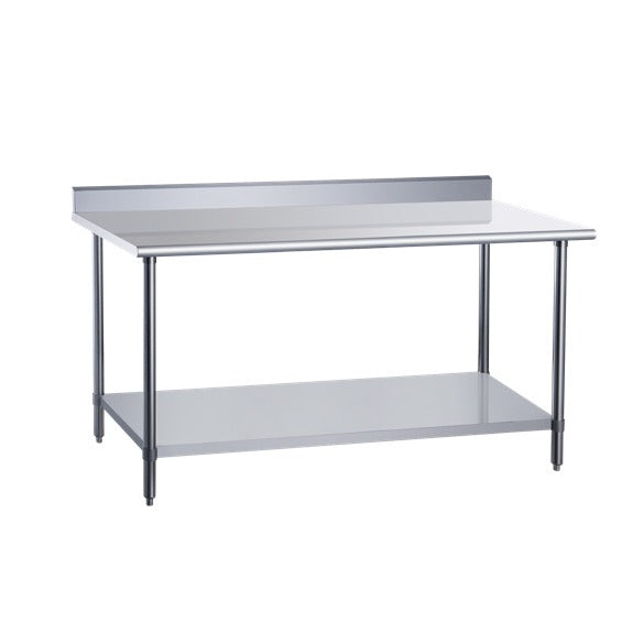 Dukers DCSTW-3060B 60 inch stainless steel work table with rear backsplash and adjustable undershelf