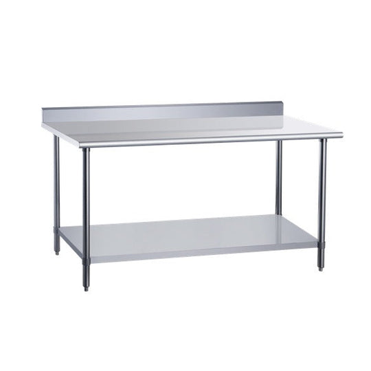 Dukers DCSTW-3060B 60 inch stainless steel work table with rear backsplash and adjustable undershelf