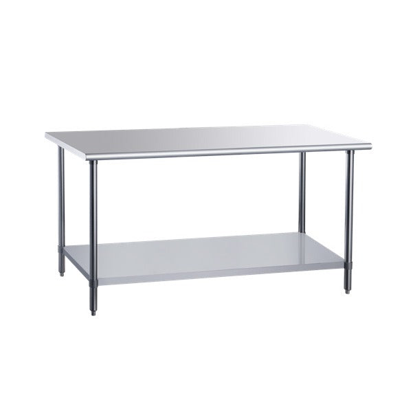 Dukers DCSTW-3060 60 inch stainless steel work table with adjustable undershelf and bullet feet