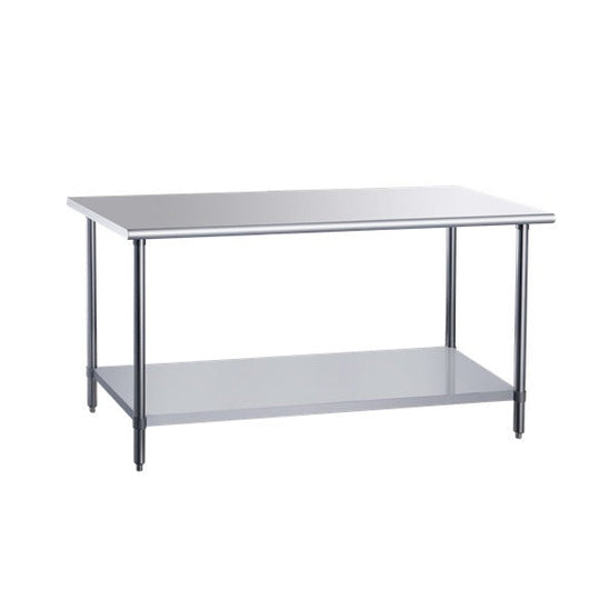 Dukers DCSTW-3060 60 inch stainless steel work table with adjustable undershelf and bullet feet