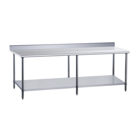 Dukers DCSTW-3072B 72 inch stainless steel work table with rear backsplash and undershelf