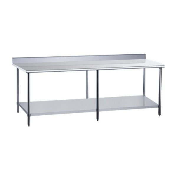 Dukers DCSTW-3072B 72 inch stainless steel work table with rear backsplash and undershelf
