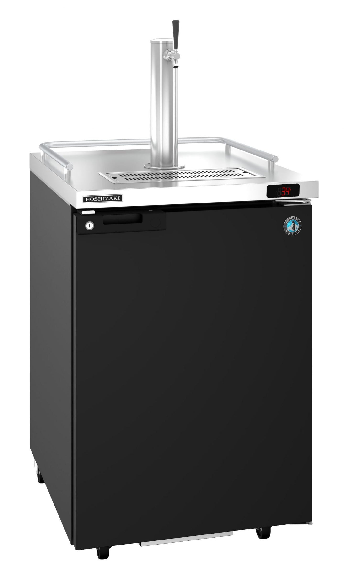 Hoshizaki DD24 single section back bar direct draw beer cooler with black vinyl exterior and stainless steel draft tower