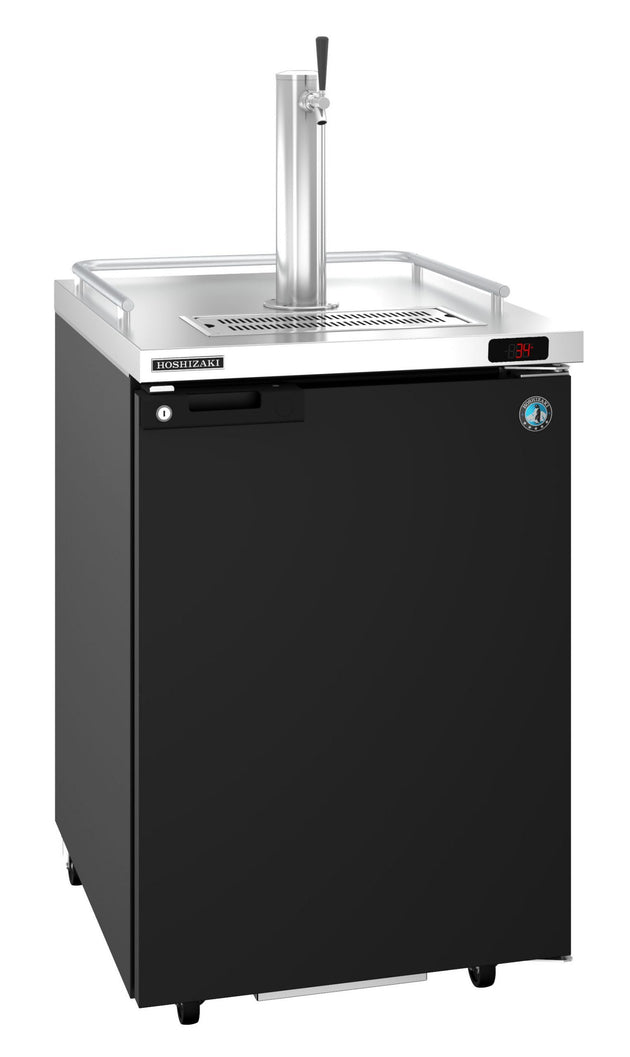 Hoshizaki DD24 single section back bar direct draw beer cooler with black vinyl exterior and stainless steel draft tower