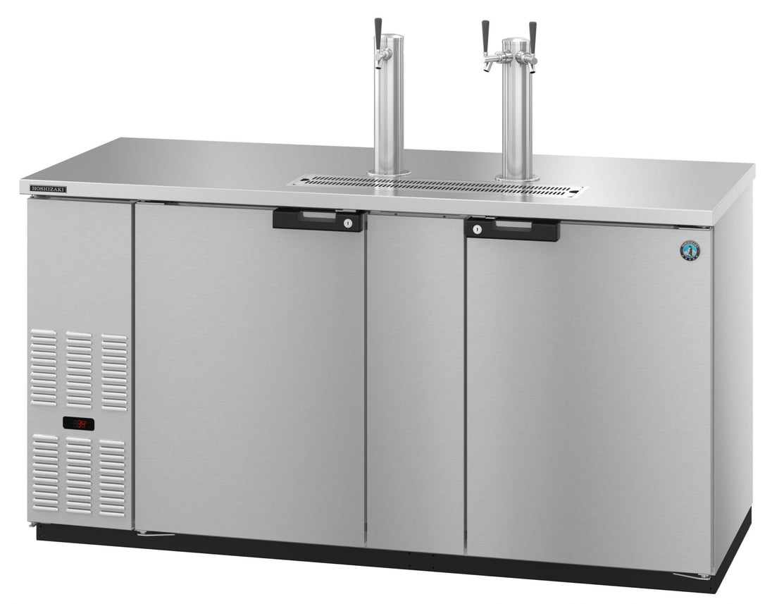 Hoshizaki DD69-S two section stainless steel back bar direct draw beer cooler with solid doors and draft towers