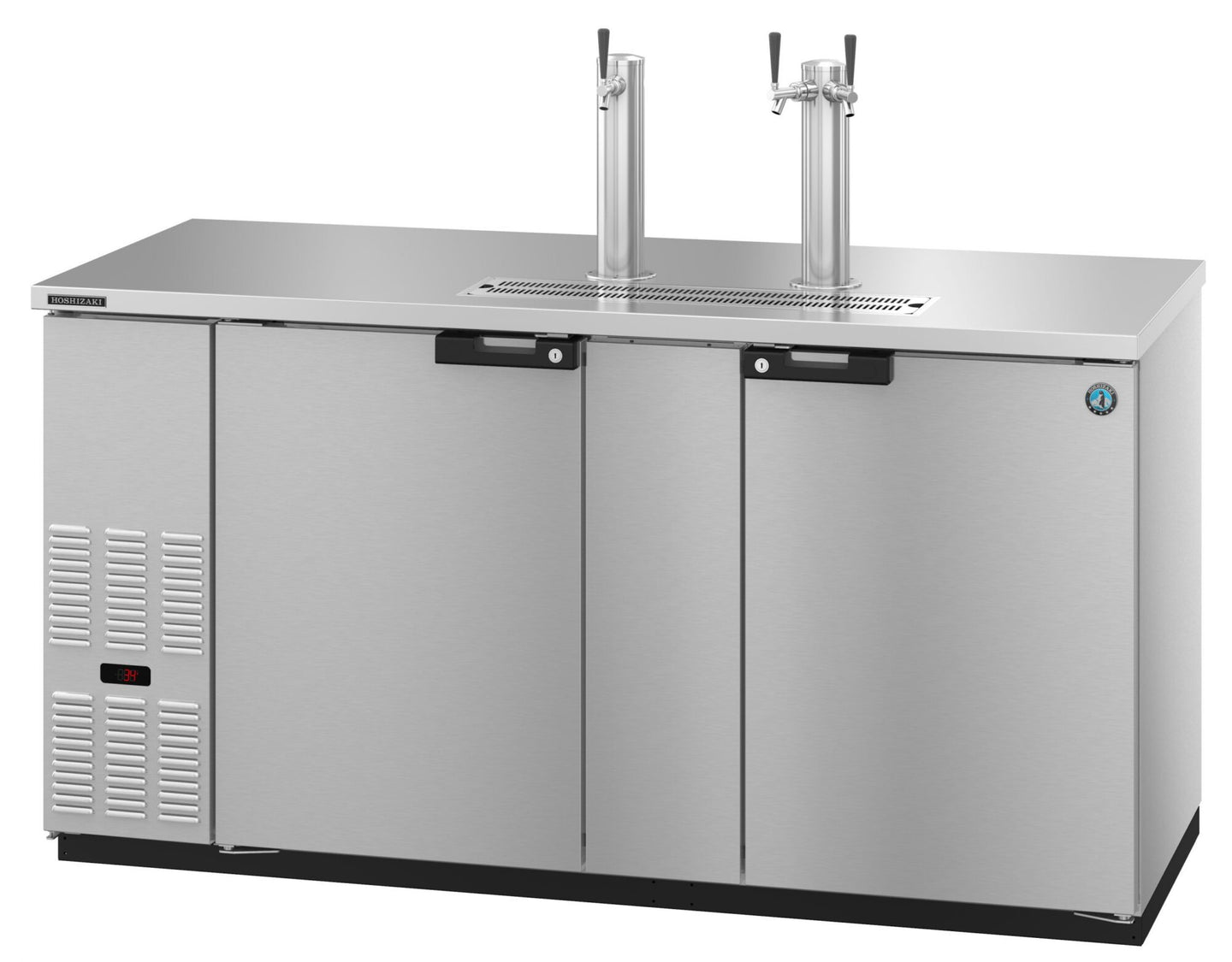 Hoshizaki DD69-S two section stainless steel back bar direct draw beer cooler with solid doors and draft towers