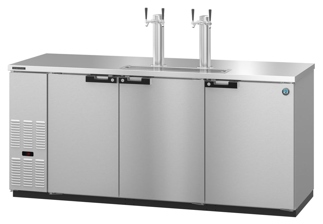 Hoshizaki DD80-S three section stainless steel back bar direct draw beer cooler with solid doors and draft towers
