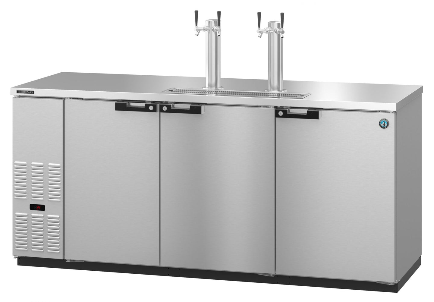 Hoshizaki DD80-S three section stainless steel back bar direct draw beer cooler with solid doors and draft towers