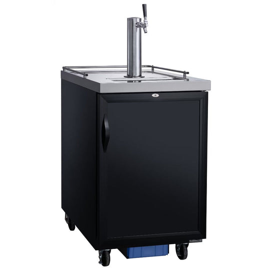 Dukers DKB23-M1 single door dual tap kegerator, stainless steel, front view
