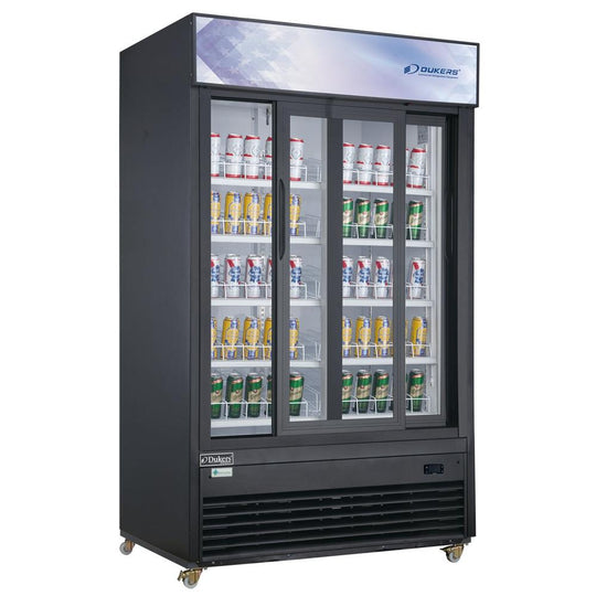 Dukers DSM-32SR two sliding glass door merchandiser refrigerator, front view