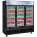 Dukers DSM-69R three hinged glass door merchandiser refrigerator, angled view