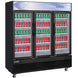 Dukers DSM-69R three hinged glass door merchandiser refrigerator, angled view