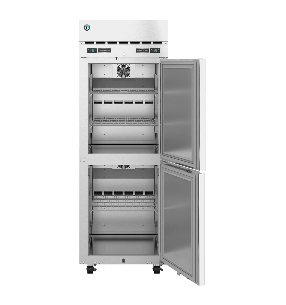 Hoshizaki DT1A-HS dual temp reach-in shown with both doors open