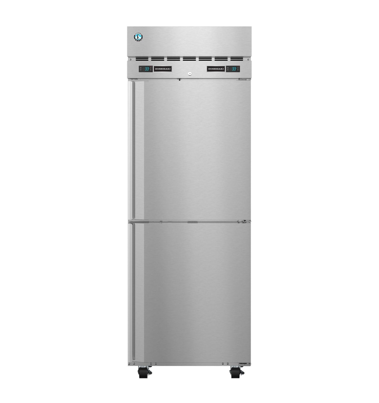 Hoshizaki DT1A-HS single section dual temperature reach-in refrigerator freezer with half stainless doors