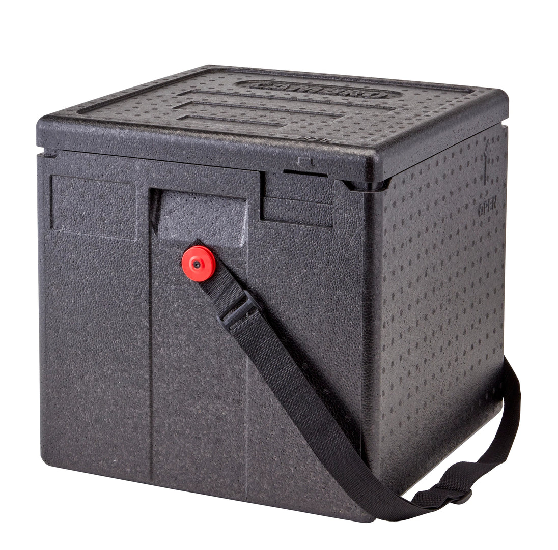 Cambro EPPMBWSTSW110 insulated milk crate carrier with web strap, black