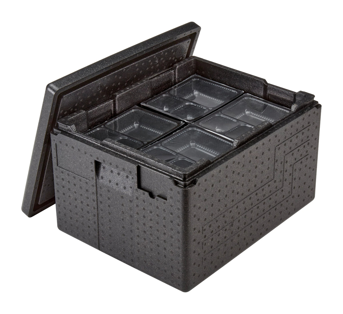 Cambro EPPMTSW110 insulated meal tray carrier, angled view