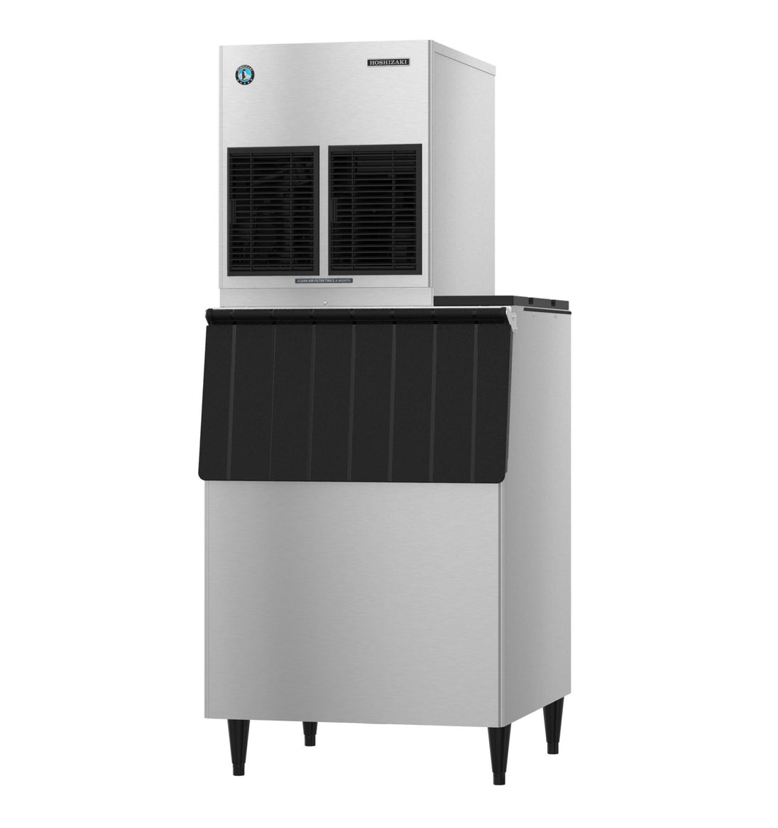 Hoshizaki F-1002MRJZ-C cubelet ice machine and B-500SF bin, left side view