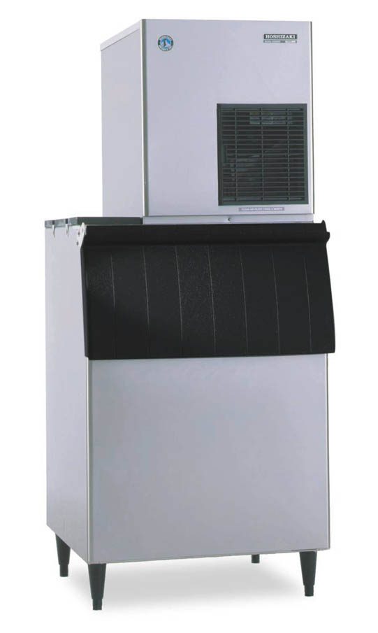 Hoshizaki F-801MAJ flake ice machine shown on a B-500 storage bin