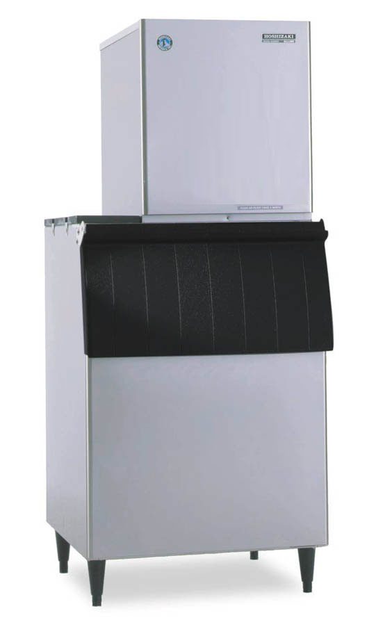 Hoshizaki F-801MWJ flake ice machine mounted on a B-500 storage bin