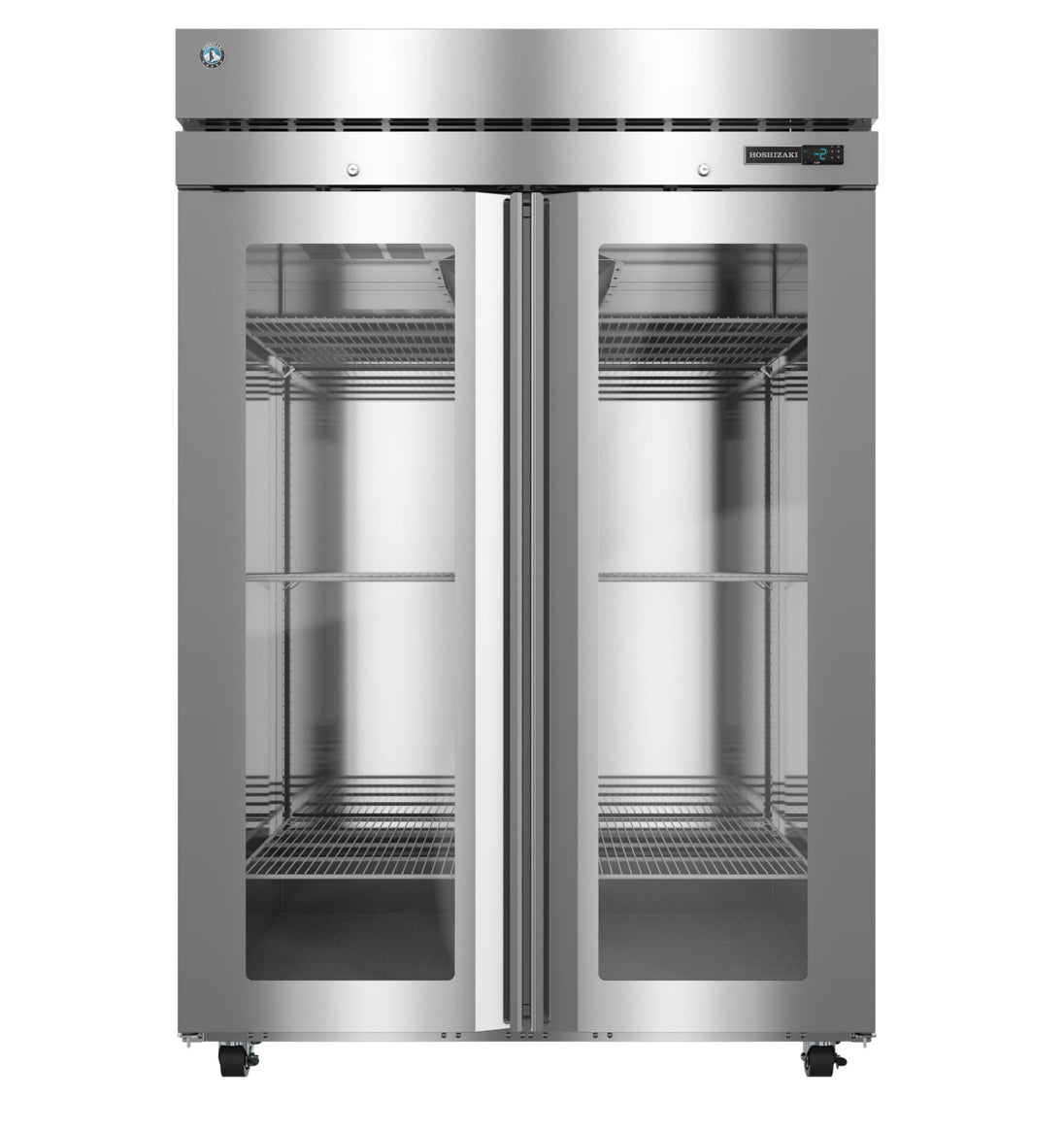Hoshizaki F2A-FGEN Steelheart Series two section glass door reach-in freezer front view