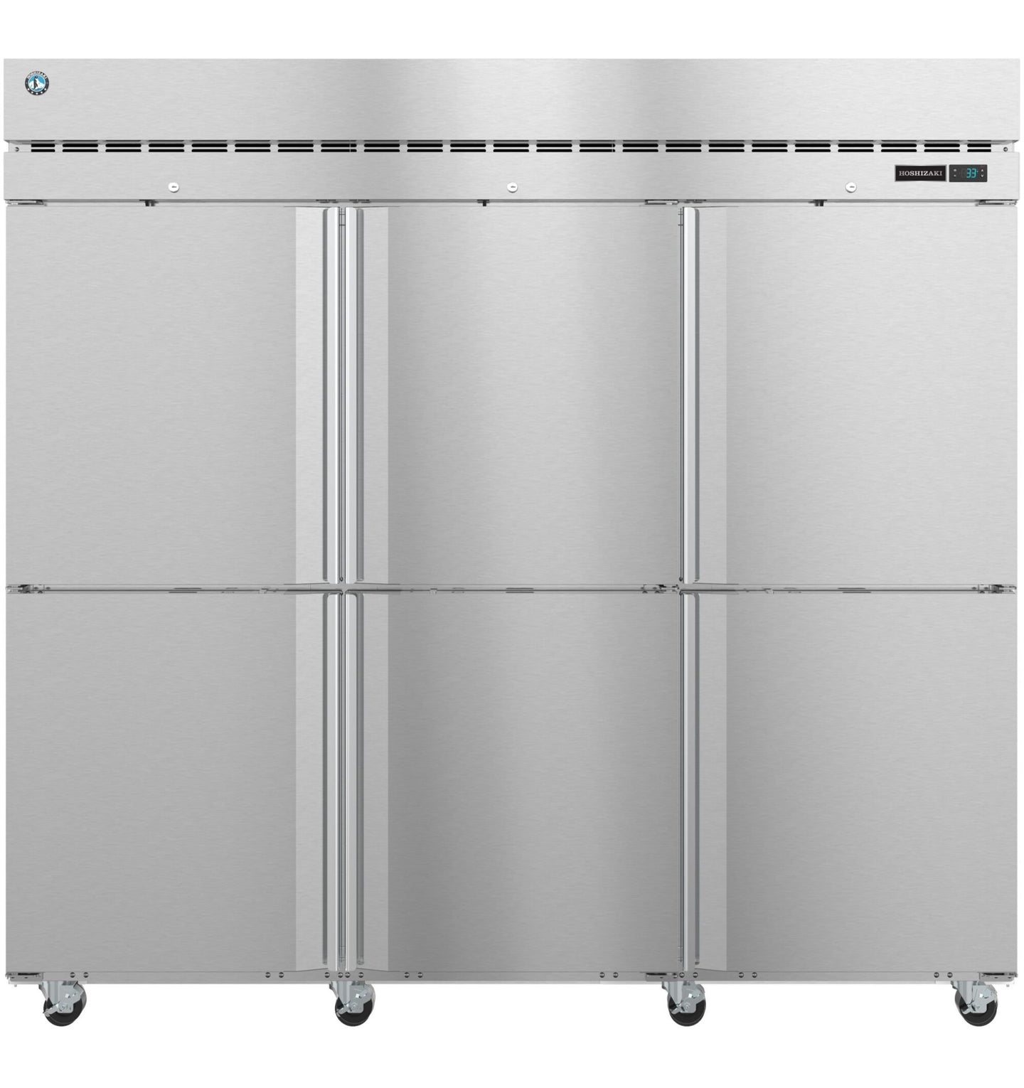 Hoshizaki F3A-HS Steelheart Series three section reach-in freezer with half stainless steel doors