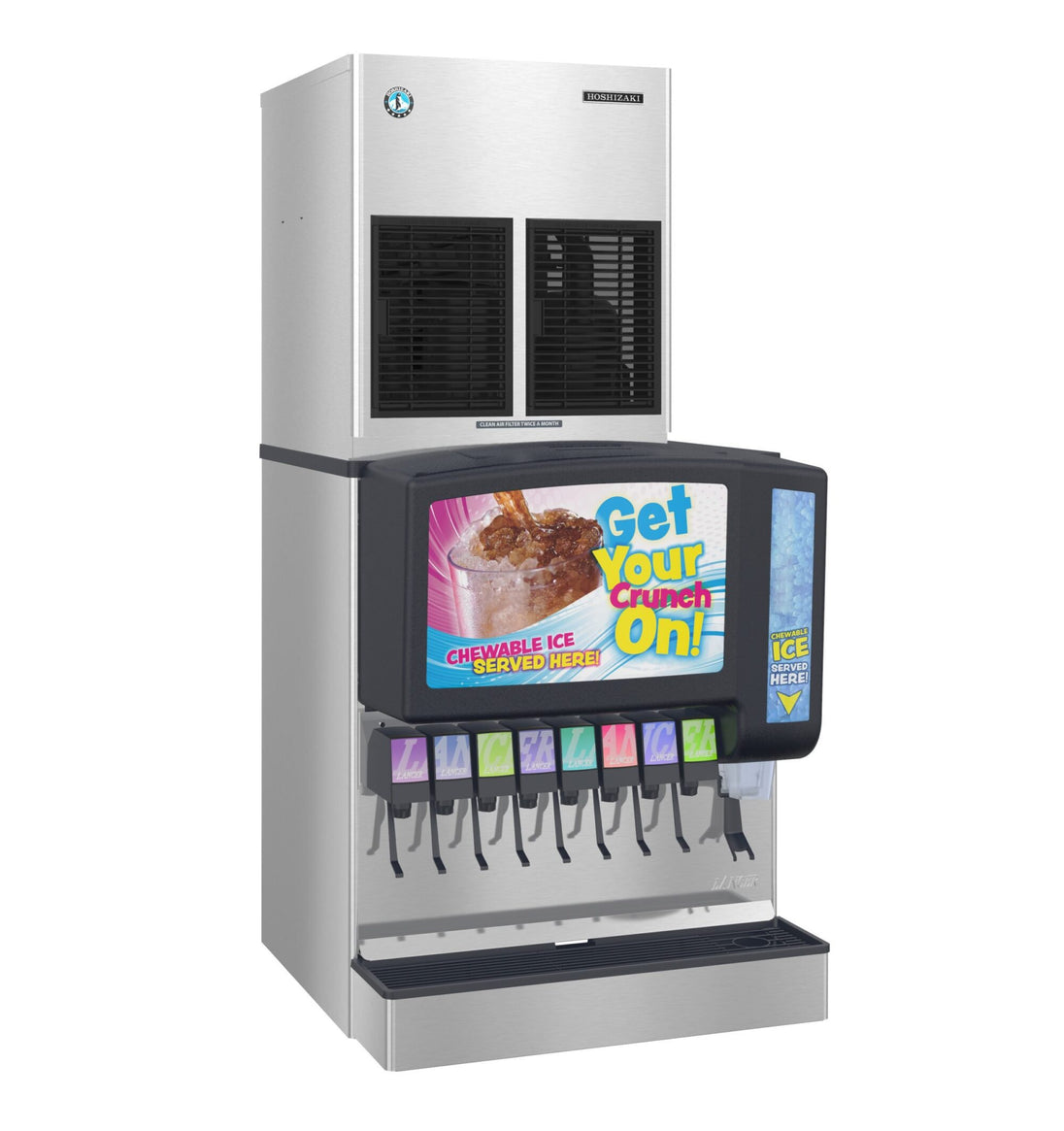 Hoshizaki FD-1002MRJZ-C remote-cooled cubelet ice machine on a Sensation 30 dispenser