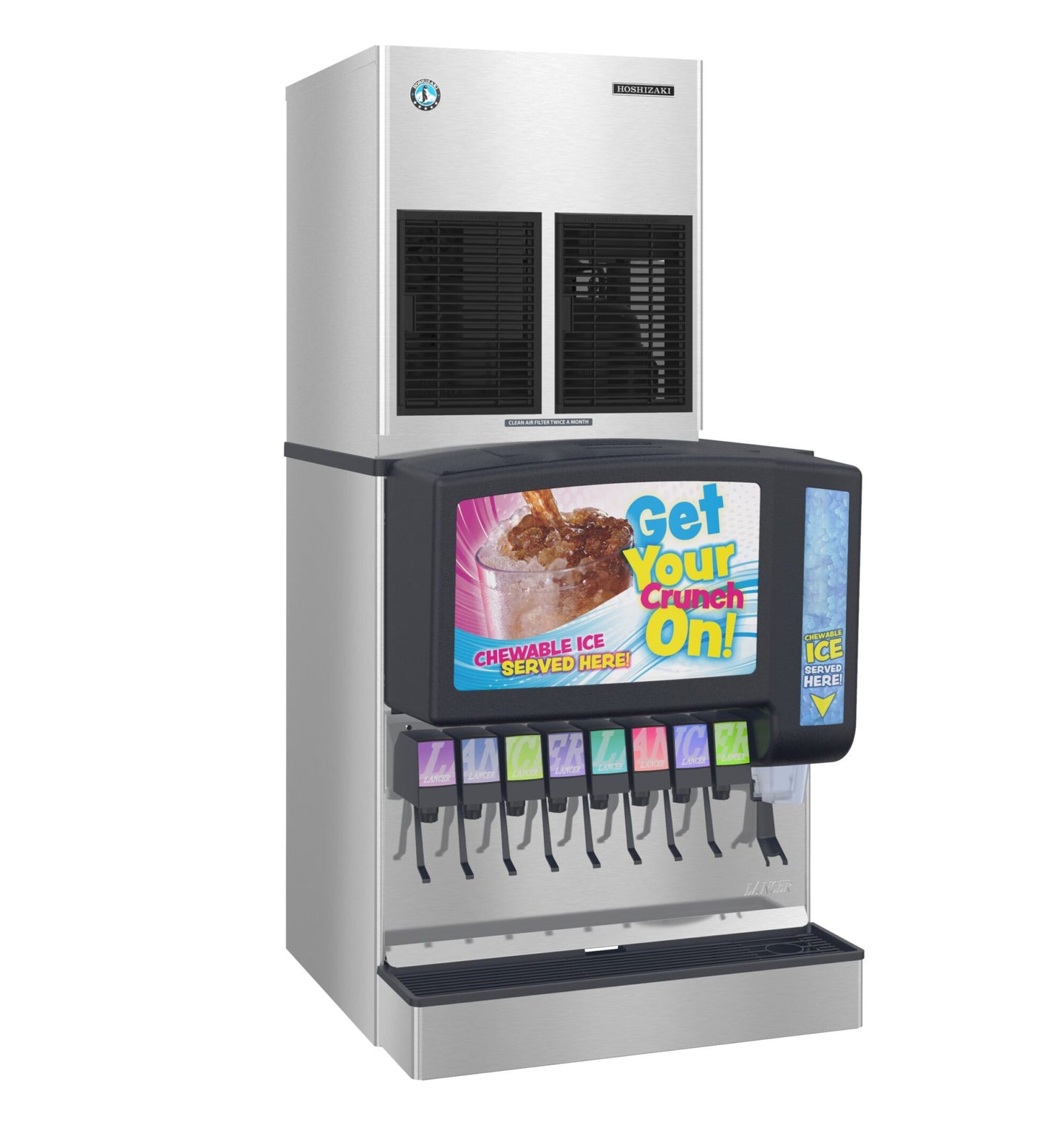 Hoshizaki FD-650MWJ-C cubelet ice machine on a Sensation 30 dispenser