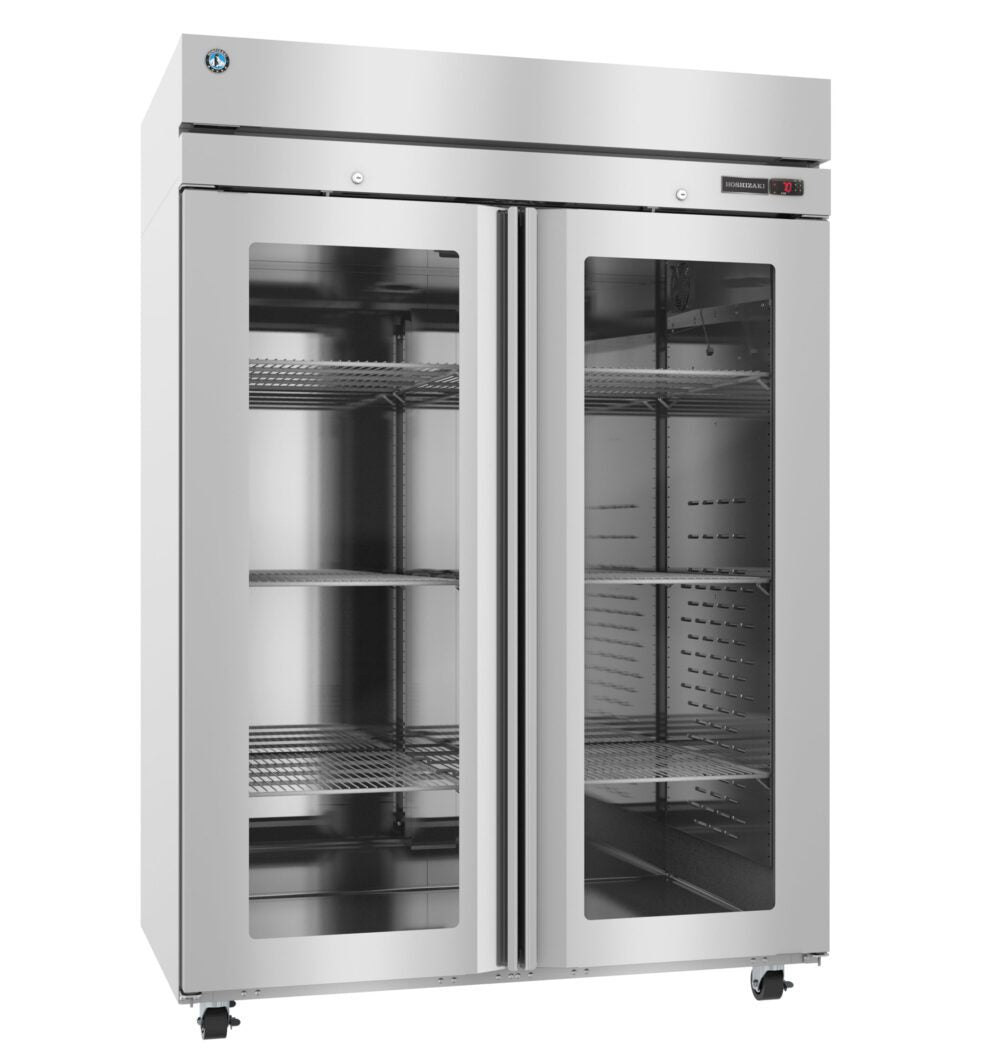 Hoshizaki HC2A-FGE two section Steelheart heated holding cabinet with full glass doors, right side view