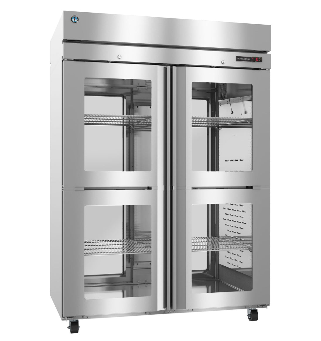 Hoshizaki HC2A-HGE-HGE pass-thru heated holding cabinet with half glass doors, right side view