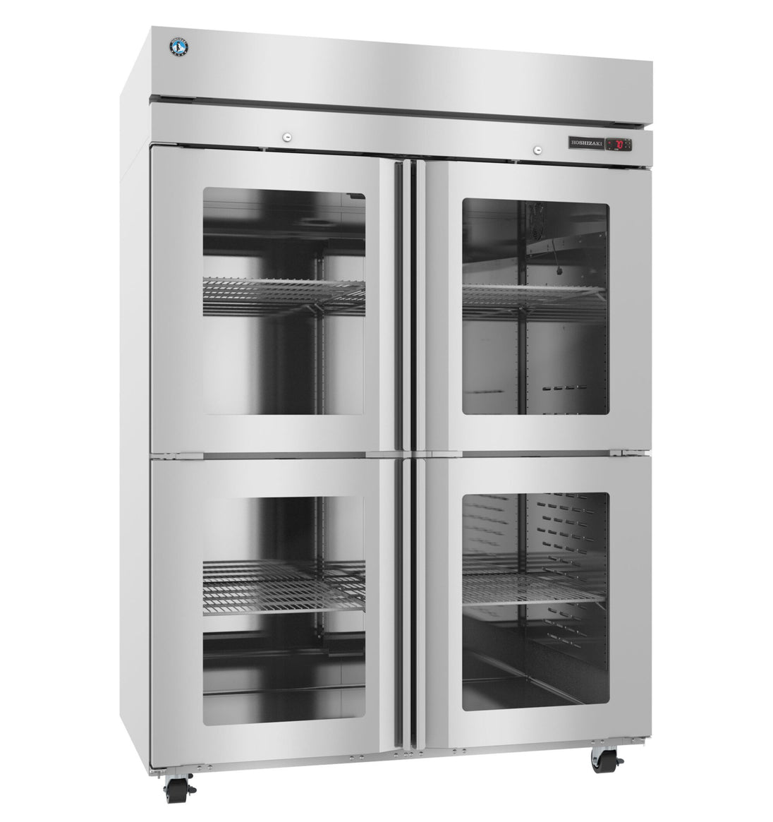 Hoshizaki HC2A-HGE two section heated holding cabinet with half glass doors, right side view