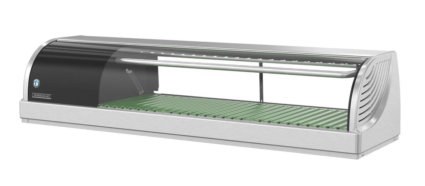 Hoshizaki HNC-120BA-L-SLH countertop refrigerated sushi display case with half glass doors and left condenser