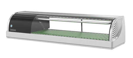 Hoshizaki HNC-120BA-L-SLH countertop refrigerated sushi display case with half glass doors and left condenser