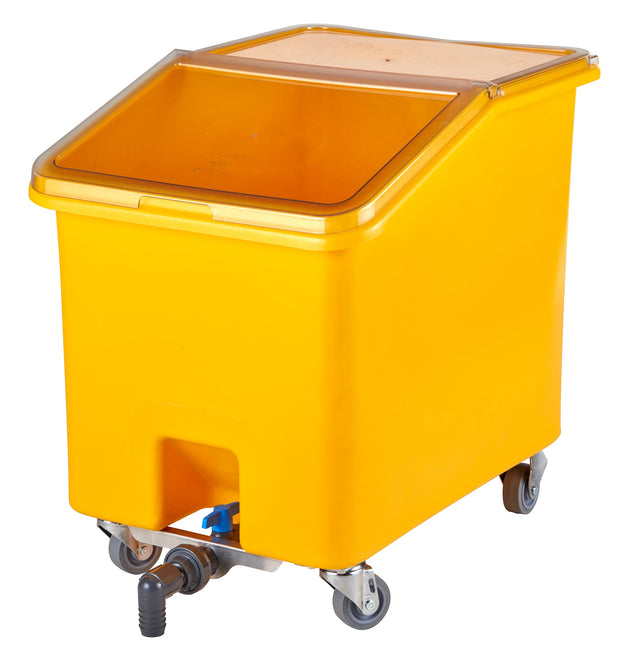 Cambro IBSD37229 37 gallon yellow slant top ingredient bin with drain