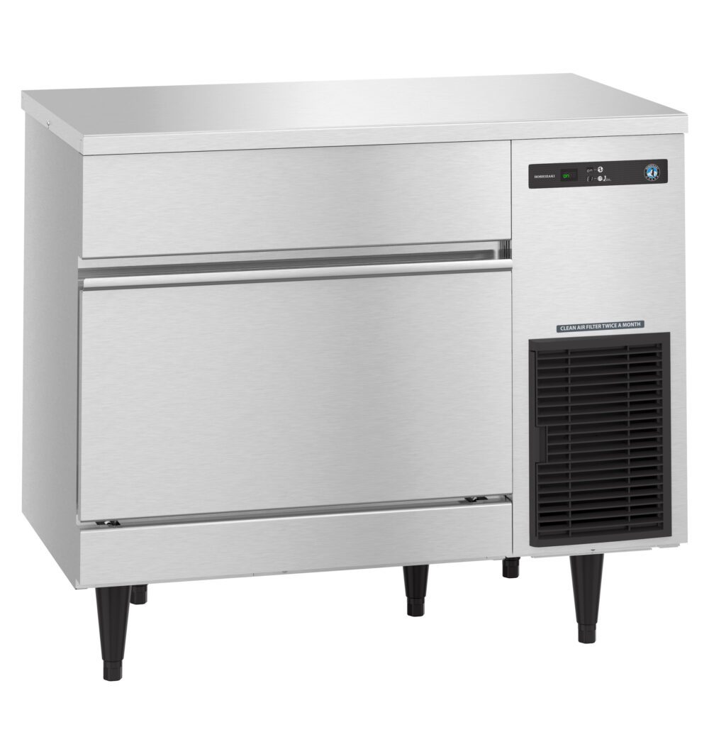 Hoshizaki IM-200BAK air-cooled square cube ice machine with built-in bin, right view