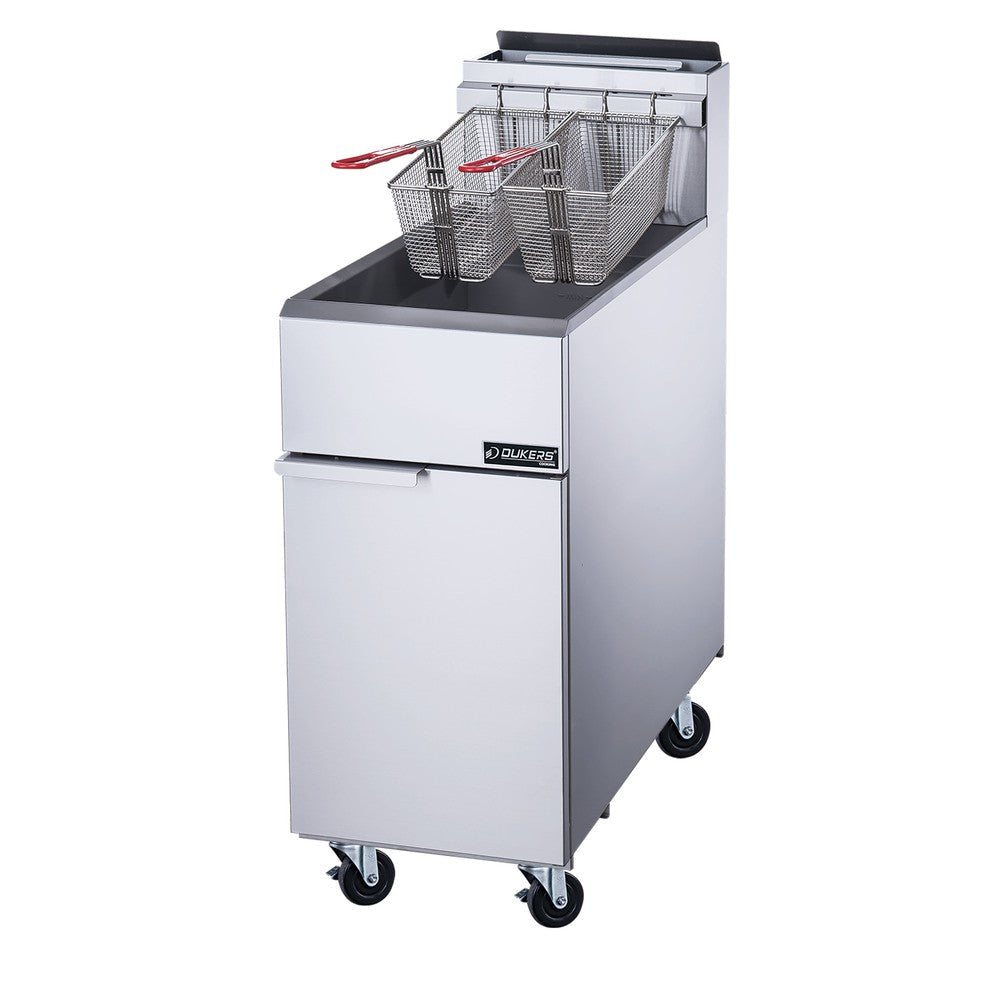 Dukers DCF4-LPG liquid propane floor fryer with 4 tube burners, stainless steel