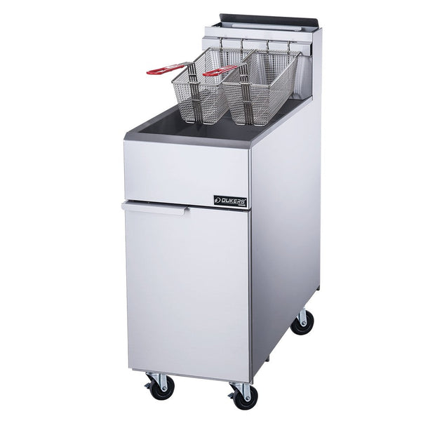 Dukers DCF3-LPG liquid propane floor fryer with 3 tube burners, stainless steel