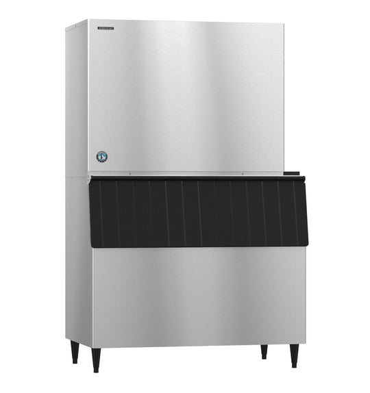 Hoshizaki KM-2200SRJZ3 remote-cooled crescent cube ice machine head on a B-900SF bin