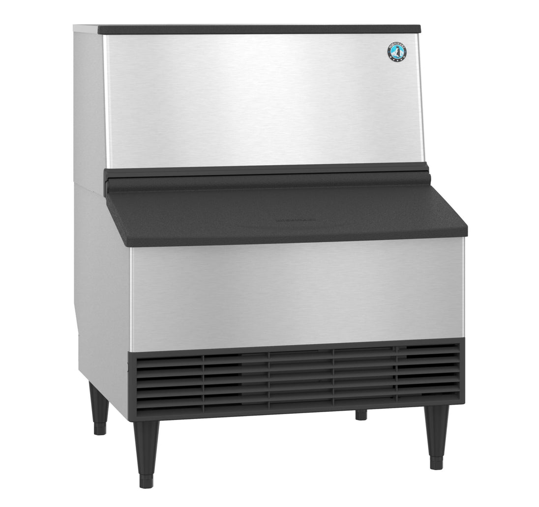 Hoshizaki KM-301BWJ water-cooled crescent cube ice maker with 100 lb storage bin